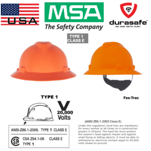 MSA 496075 V-Gard Slotted Safety Hat Full-Brim Fas-Trac Suspension, Standard Size Orange