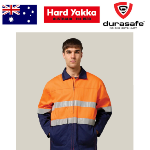 HARD YAKKA Y06545 Core Hi-Vis 2 Tone Cotton Drill Taped Jacket Orange/Navy Size M-XL