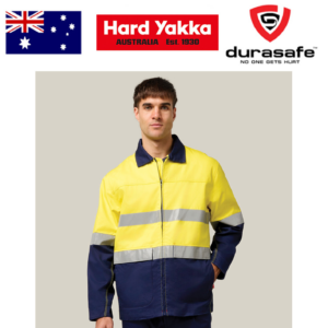HARD YAKKA Y06545 Core Hi-Vis 2 Tone Cotton Drill Taped Jacket Yellow/Navy M/L/XL