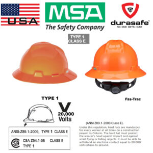 MSA 10021292 V-Gard Slotted Safety Hat Full-Brim Fas-Trac Suspension, Standard Size Hi-Vis Orange