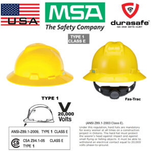 MSA 475366 V-Gard Slotted Safety Hat Full-Brim Fas-Trac Suspension, Standard Size Yellow
