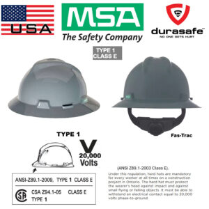 MSA 475367 V-Gard Slotted Safety Hat Full-Brim Fas-Trac Suspension, Standard Size Grey