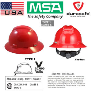 MSA 475371 V-Gard Slotted Safety Hat Full-Brim Fas-Trac Suspension, Standard Size Red