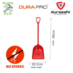 DURAPRO Non-Spark Heavy duty Plastic snow square shovel spade with D grip handle, Red, Length: 96cm