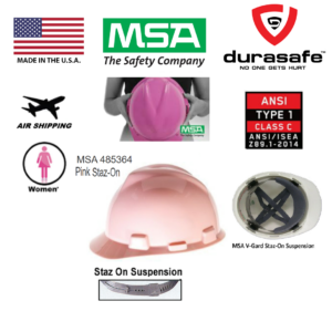 MSA 485364 V-Gard Cap Helmet with Staz-On Suspension Light Pink Made in USA