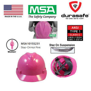 MSA 10155231 V-Gard Cap Safety Helmets with Staz-On Liners Hot Pink