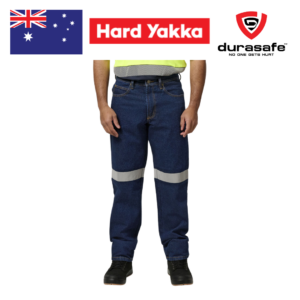 HARD YAKKA Y03513 Enzyme Washed Straight Leg Taped Denim Jeans Navy