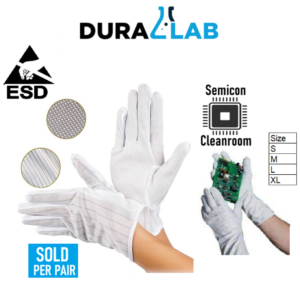 Duralab Antistatic ESD Glove Dust Free Cleanroom Adhesive Gloves PVC Dots  100% Polyester Size M SOLD PER PAIR