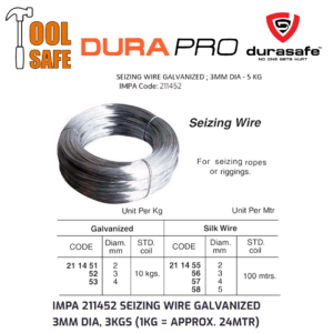 Durapro Toolsafe 211452 Seizing Wire Galvanized Size: 3mm Dia- 5kg
