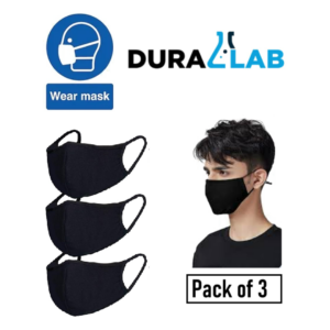 DuraLab Black Mask Windproof Dustproof Masks Breathable Reusable Washed for Outdoor Sport Half Face Earloop Cotton Masks Pack of 3